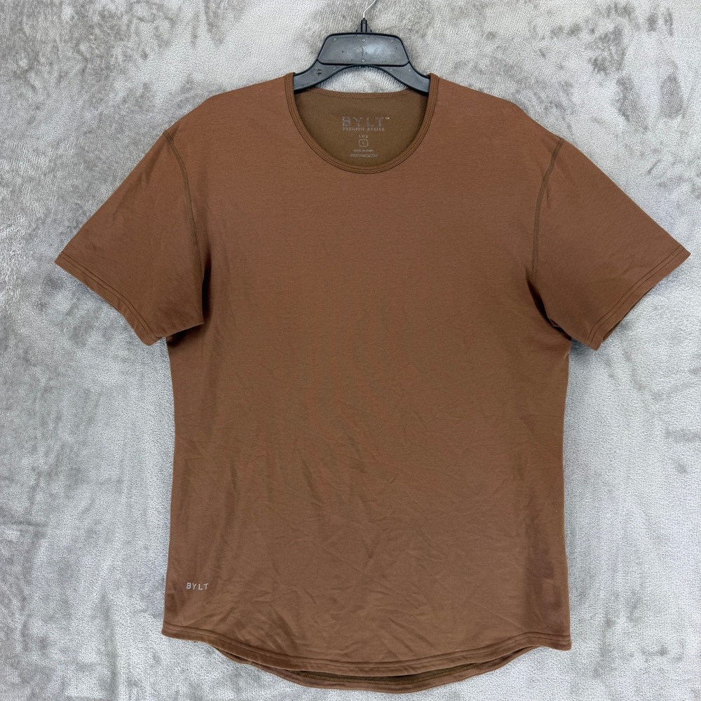 BYLT Premium Basics Lux Drop Cut T-Shirt Mens Large Brown Short Sleeve Crew Neck